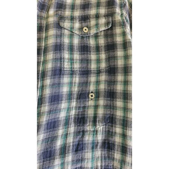 REISS 1971 Vinci Mens Plaid Flannel Shirt Size Med Blue Green Patch Pockets - Picture 4 of 10